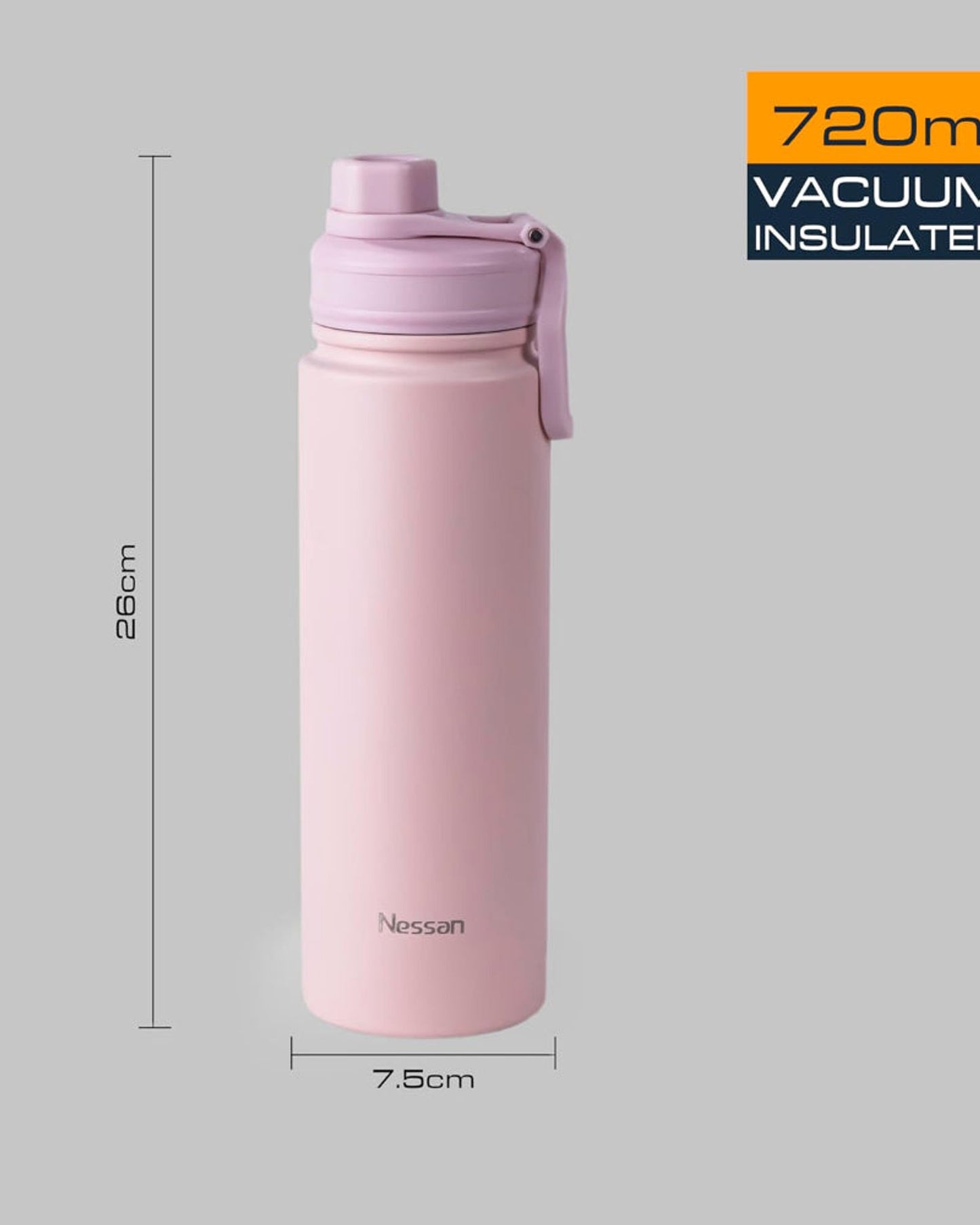 Nessan 720ml Travel Flask – Double Wall Insulated Stainless Steel Vacuum Bottle for Hot and Cold Beverages - Pink