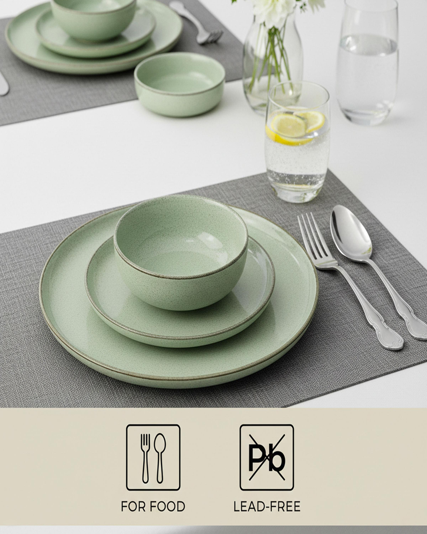 Shallow JIO Stoneware Dinner Set 12 pcs Cyan