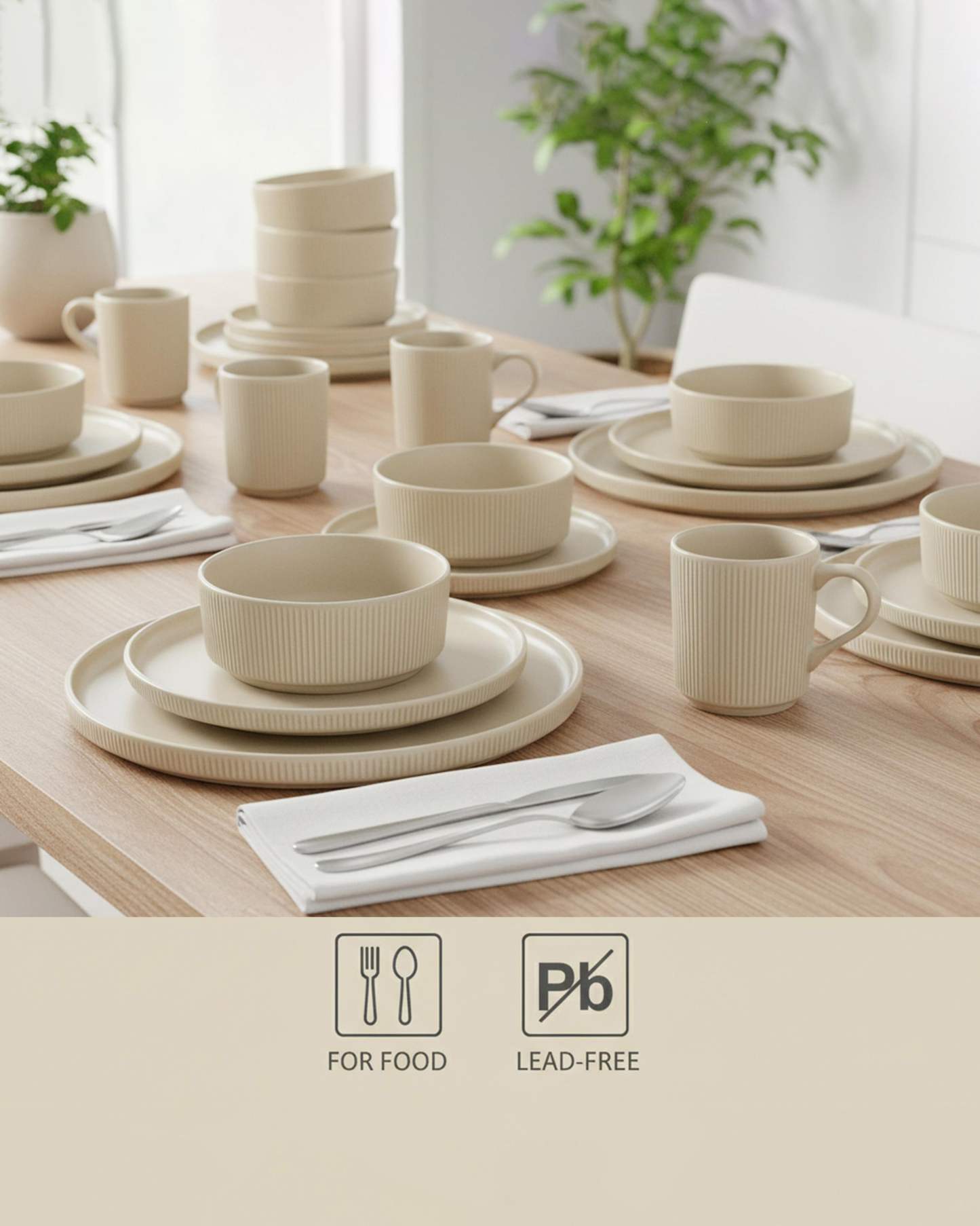 Shallow JEF Stoneware Dinner Set 16 pcs Beige