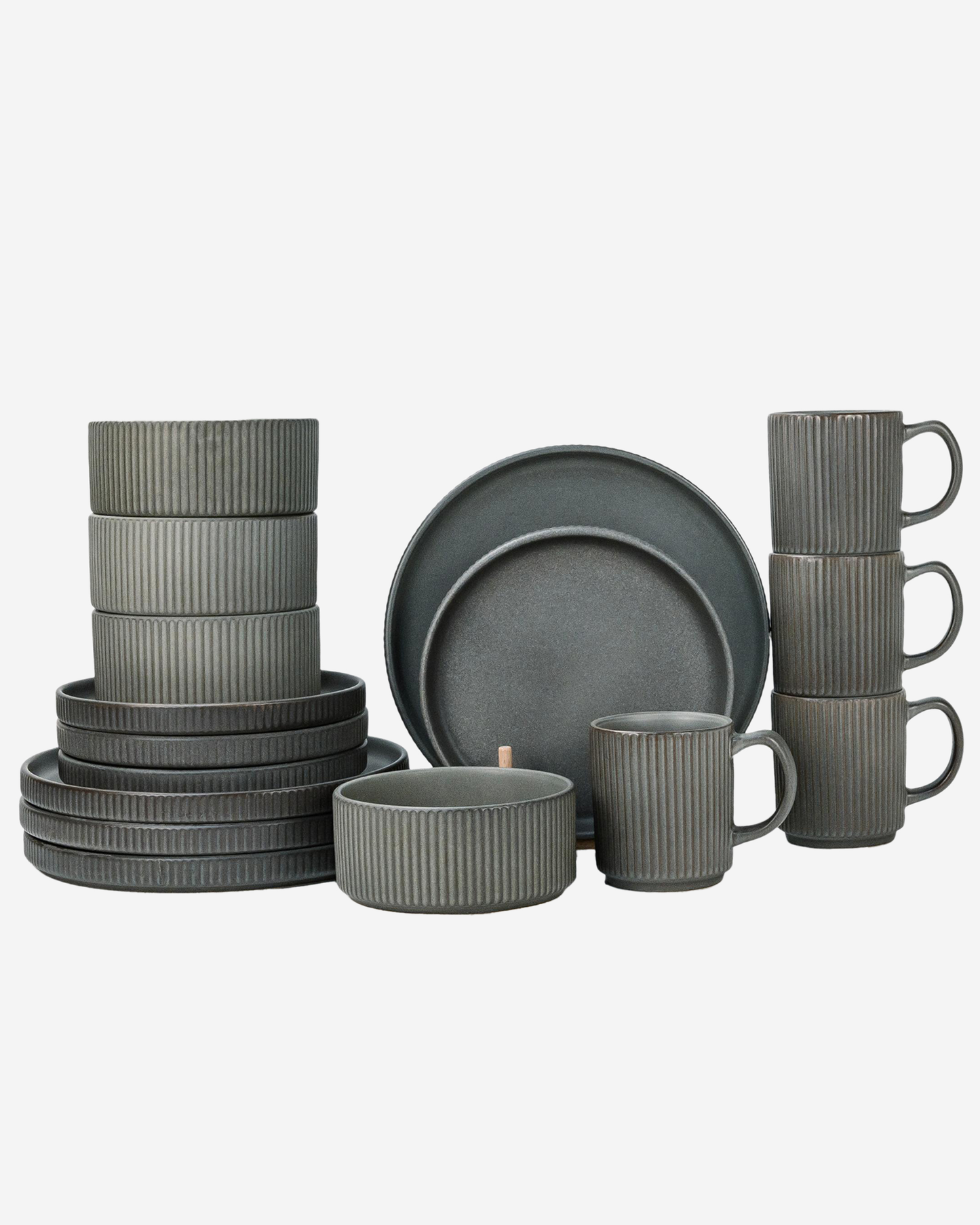 Shallow LEF Stoneware Dinner Set 16 pcs Light Grey