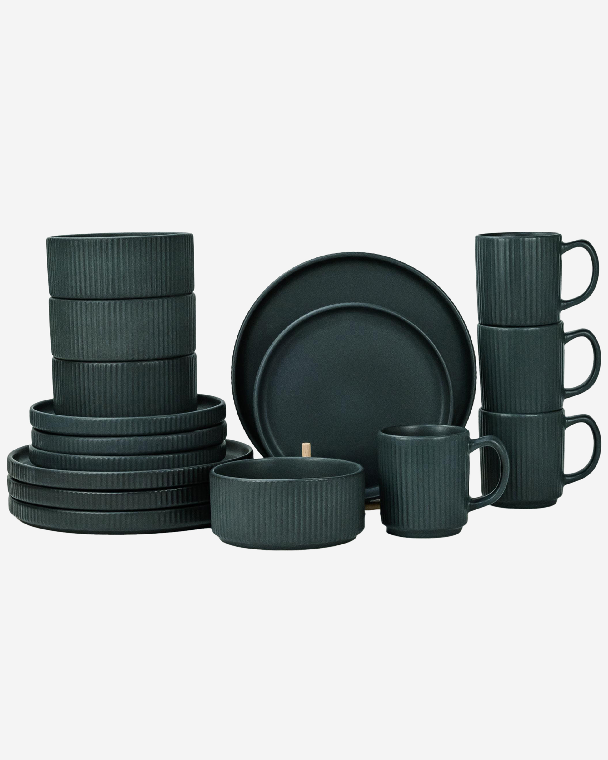 Shallow REF Stoneware Dinner Set 16 pcs Dark Grey
