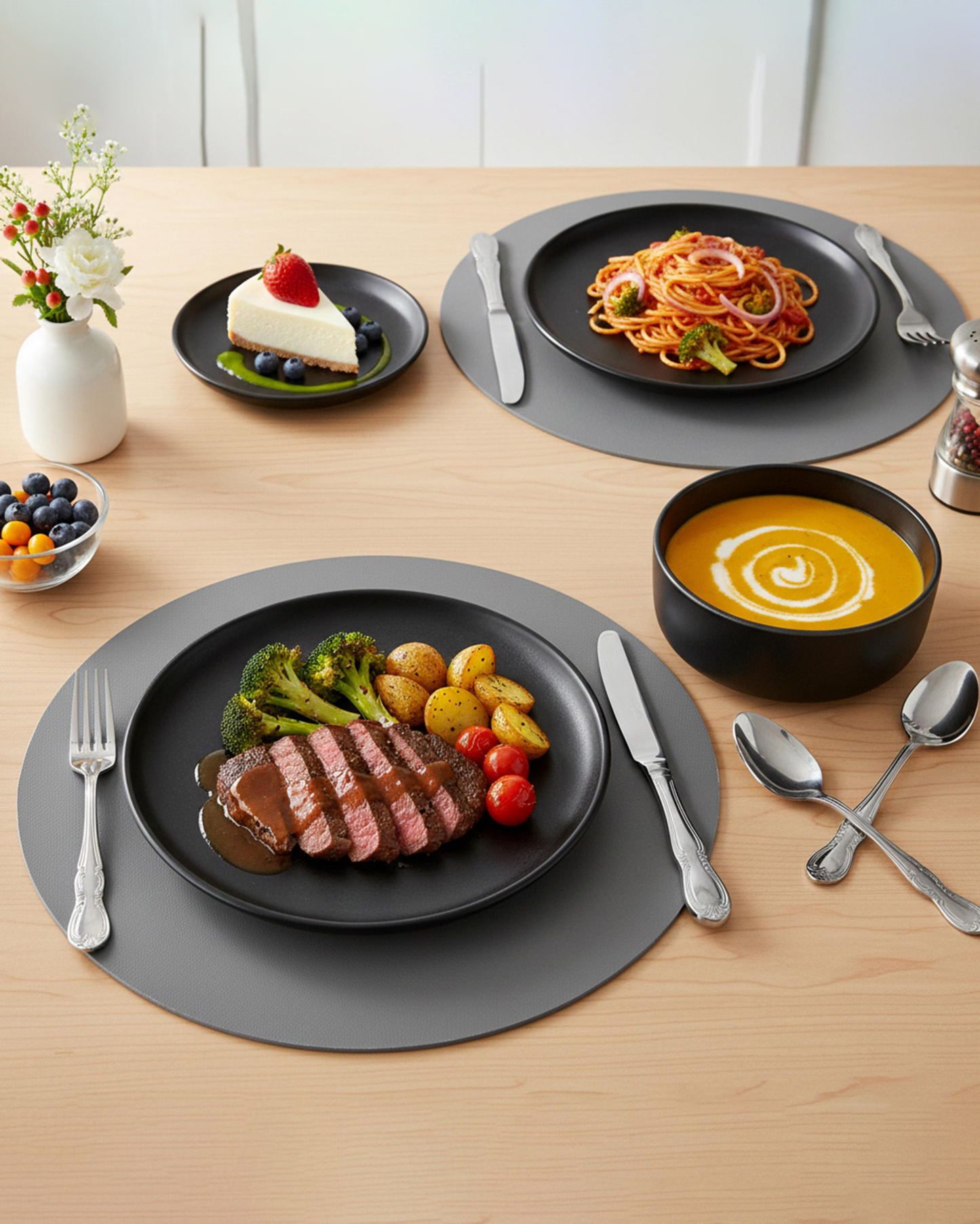 Shallow KIA Stoneware Dinner Set 18 pcs Black