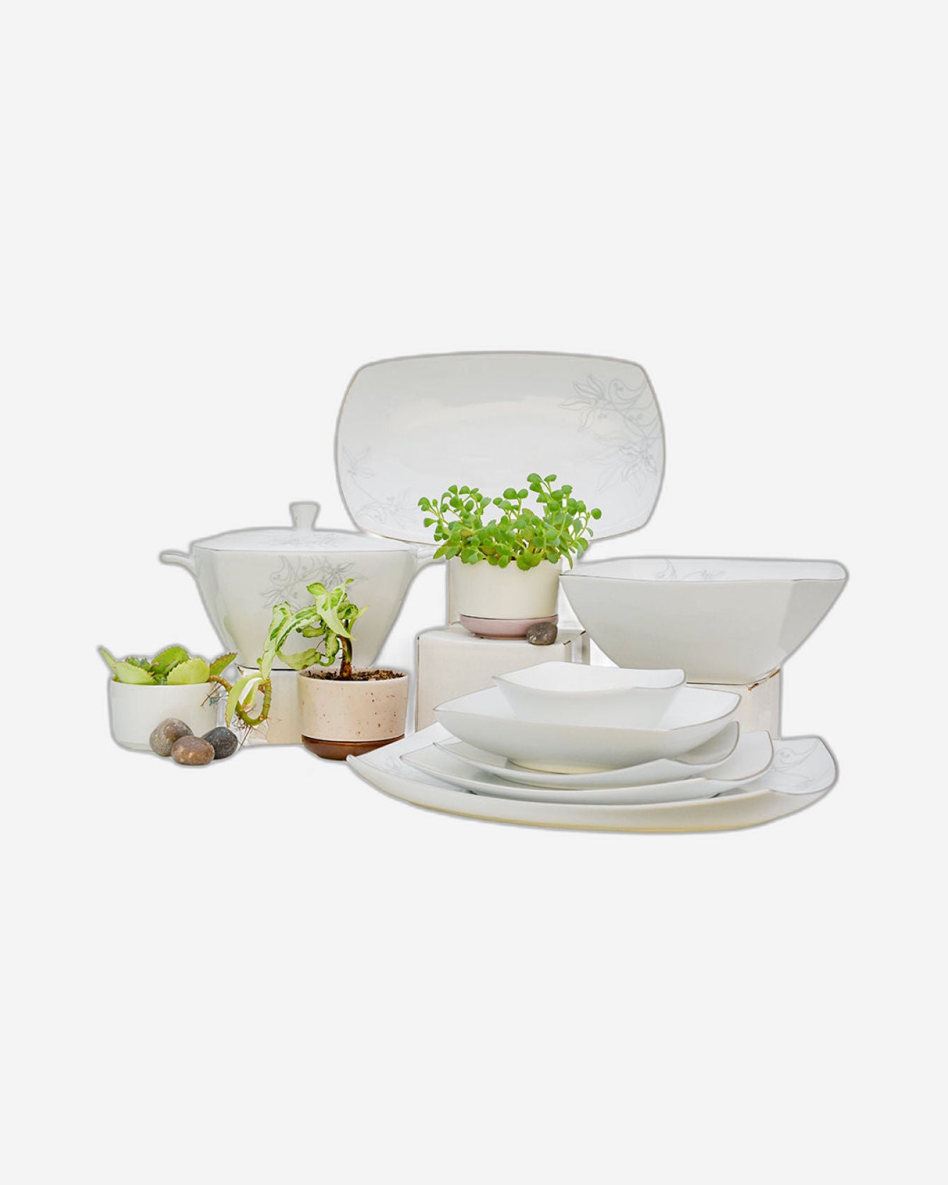 Dankotuwa Dinner Set 83Pc Grey White Floral Italy