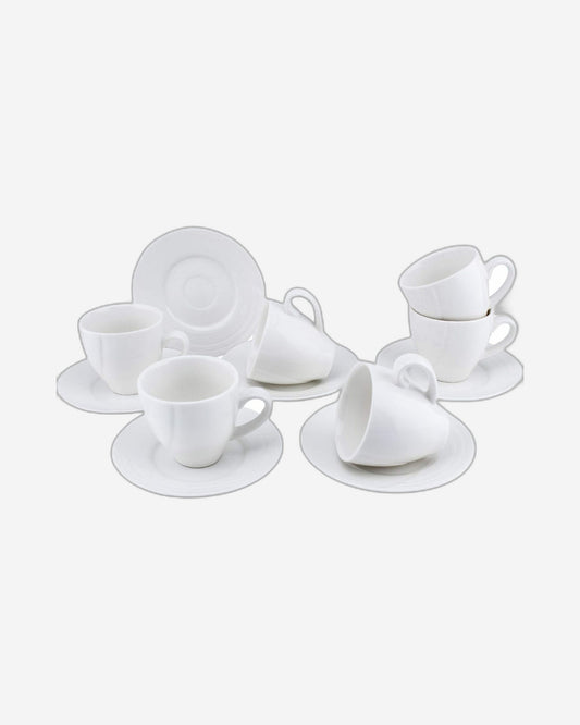 Shallow Bone China Tea Cup and Saucer Set, 12-Piece, White – Elegant Tea Set for Everyday Use & Special Occasions