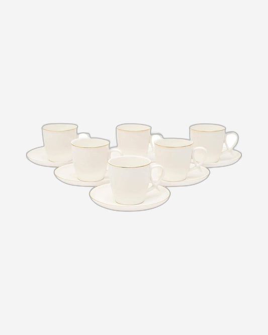 Shallow Bone China Tea Cup and Saucer Set, White – Elegant 12-Piece Tea Set for Everyday Use and Special Occasions