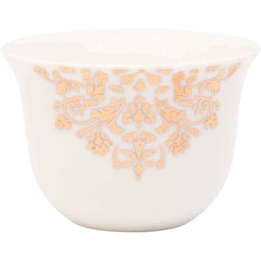 Shallow Bone China Gawa Cups, 12-Piece Set – White and Gold Elegant Arabic Coffee Cups