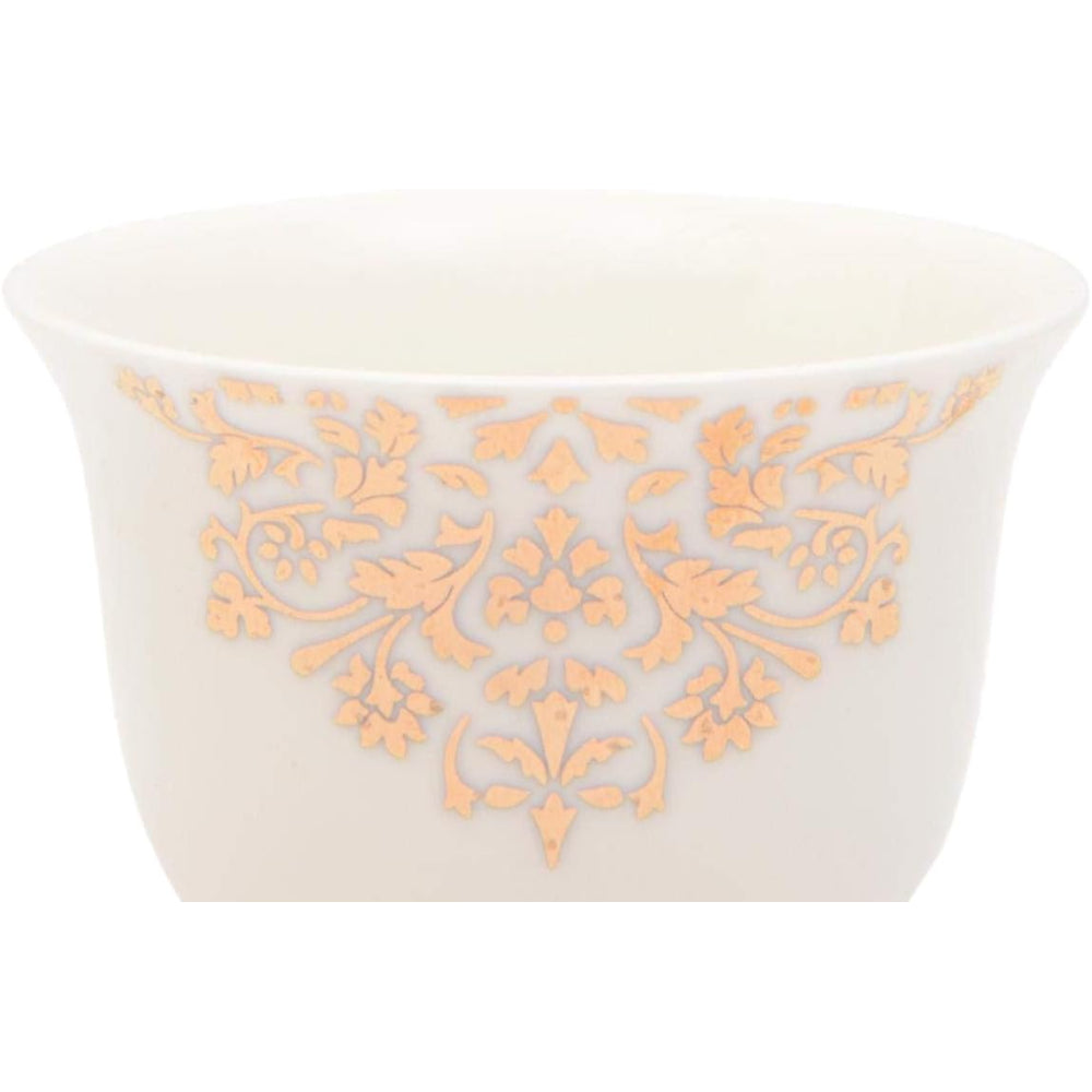 Shallow Bone China Gawa Cups, 12-Piece Set – White and Gold Elegant Arabic Coffee Cups