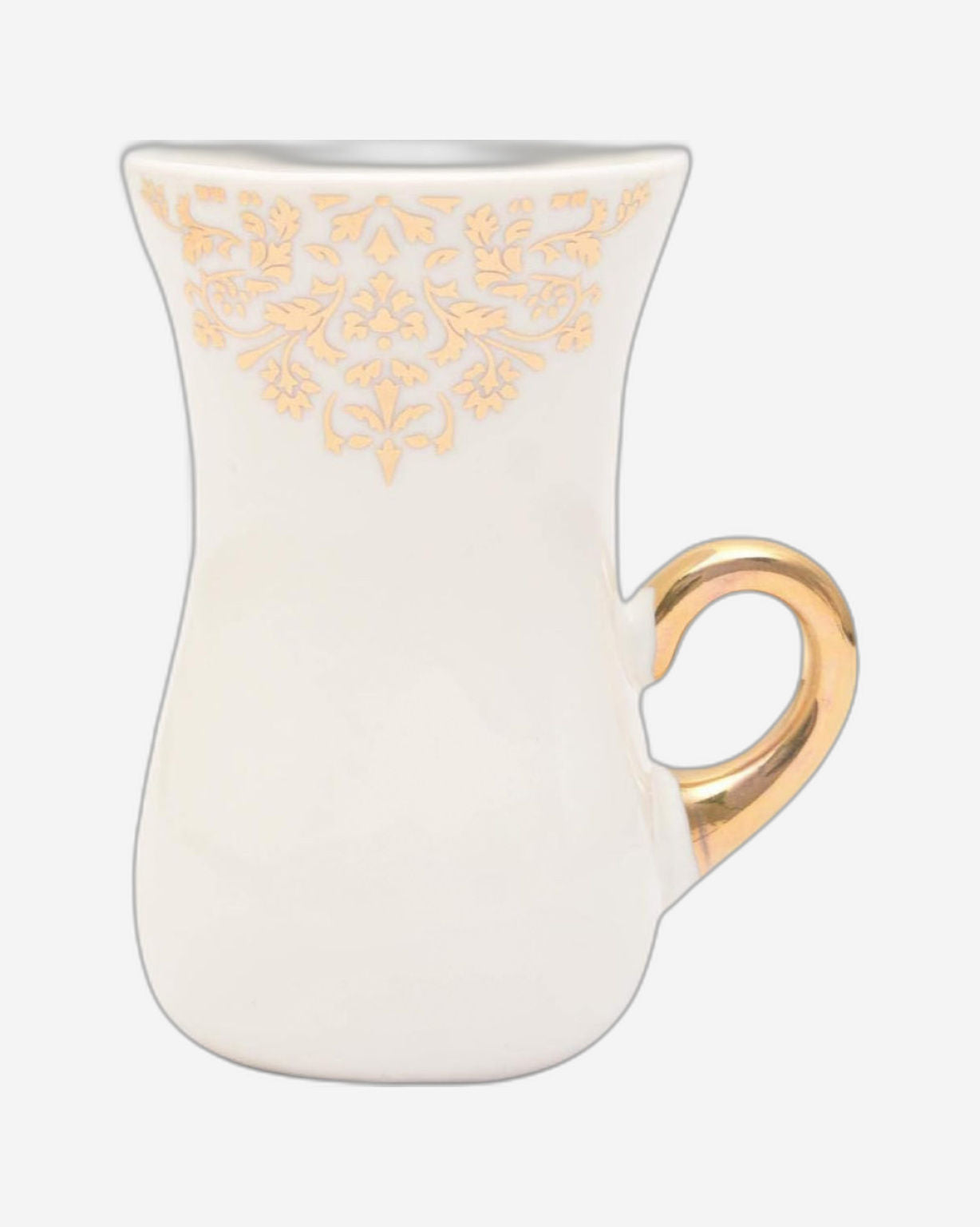 Shallow Bone China Istikan Tea Cup and Saucer Set, 12-Piece – White and Gold