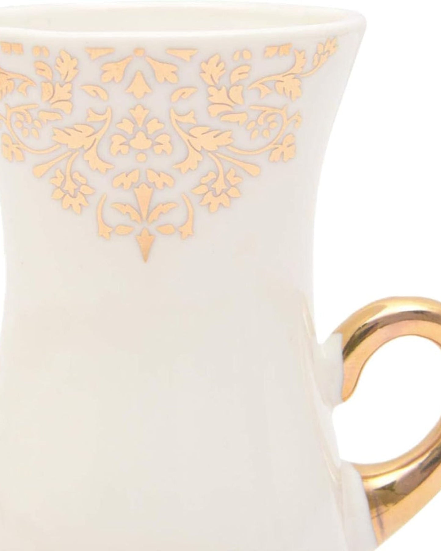 Shallow Bone China Istikan Tea Cup and Saucer Set, 12-Piece – White and Gold