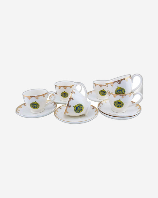 Shallow Sultan Designed Bone China Tea Cup and Saucer Set, 12-Piece – Gold/Yellow, 180ml