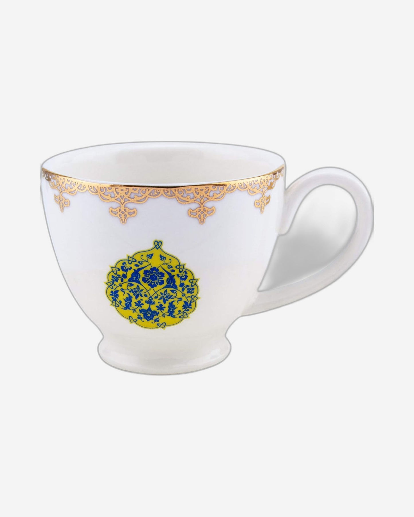 Shallow Sultan Designed Bone China Tea Cup and Saucer Set, 12-Piece – Gold/Yellow, 180ml