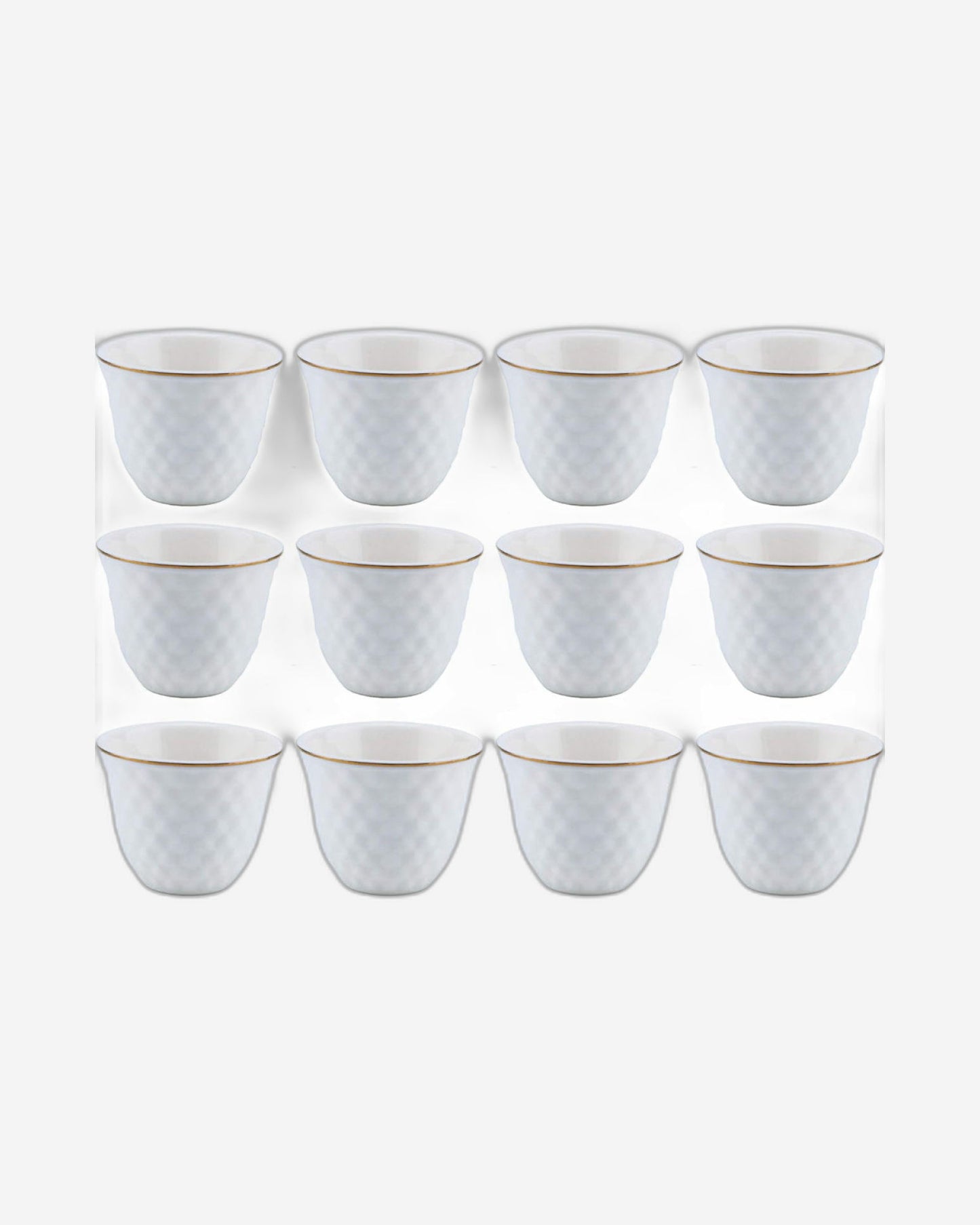 Shallow Bone China Cawa Cups, 12-Piece Set – White/Gold, 70ml