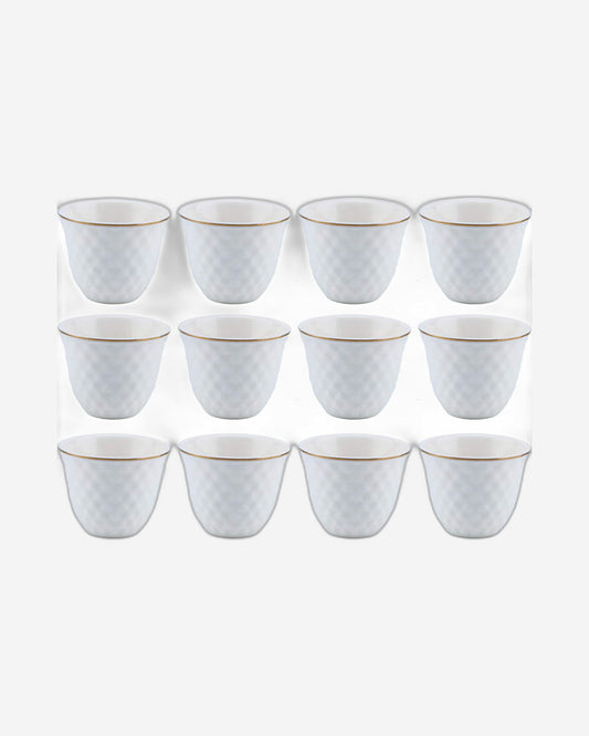 Shallow Bone China Cawa Cups, 12-Piece Set – White/Gold, 70ml