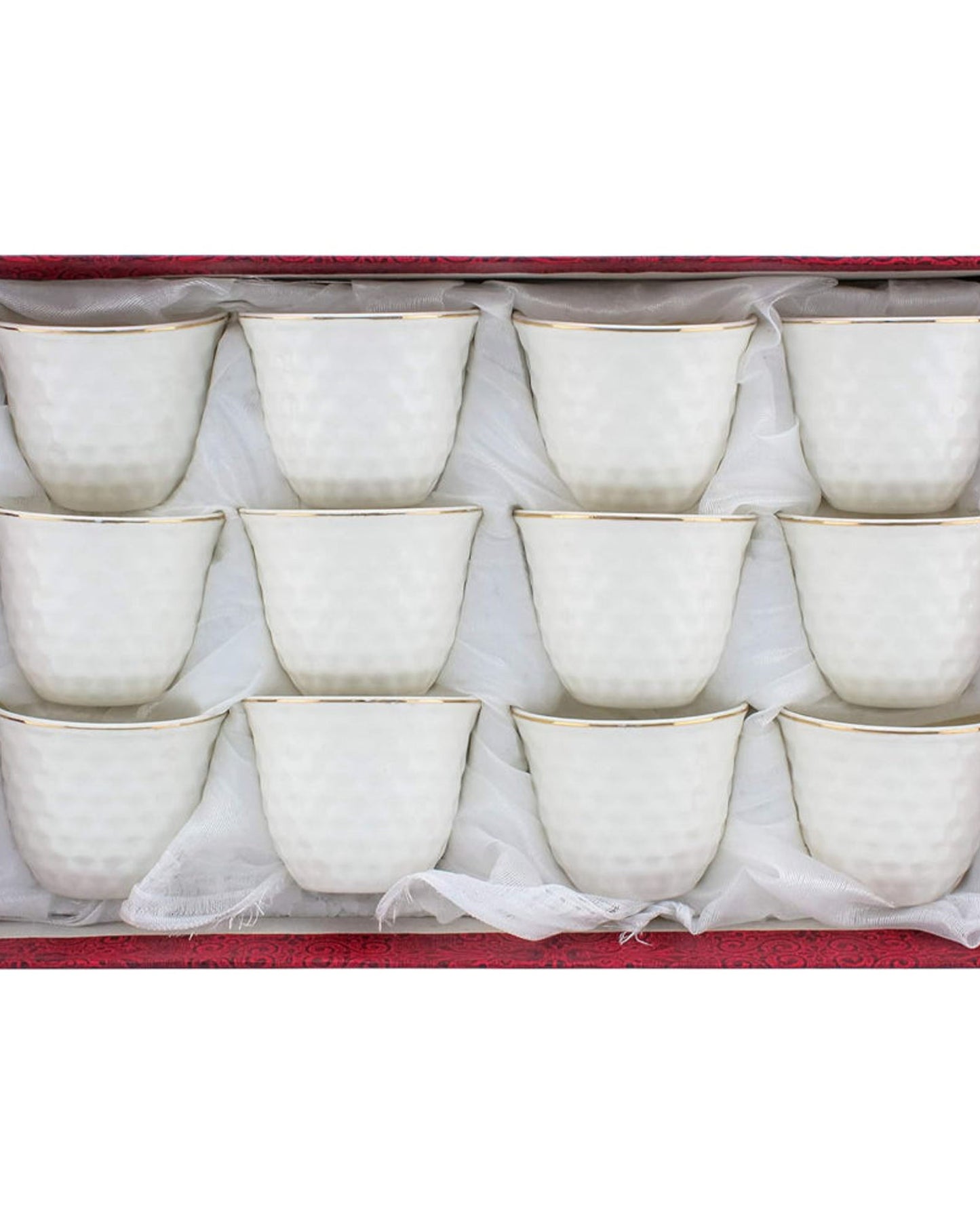 Shallow Bone China Cawa Cups, 12-Piece Set – White/Gold, 70ml