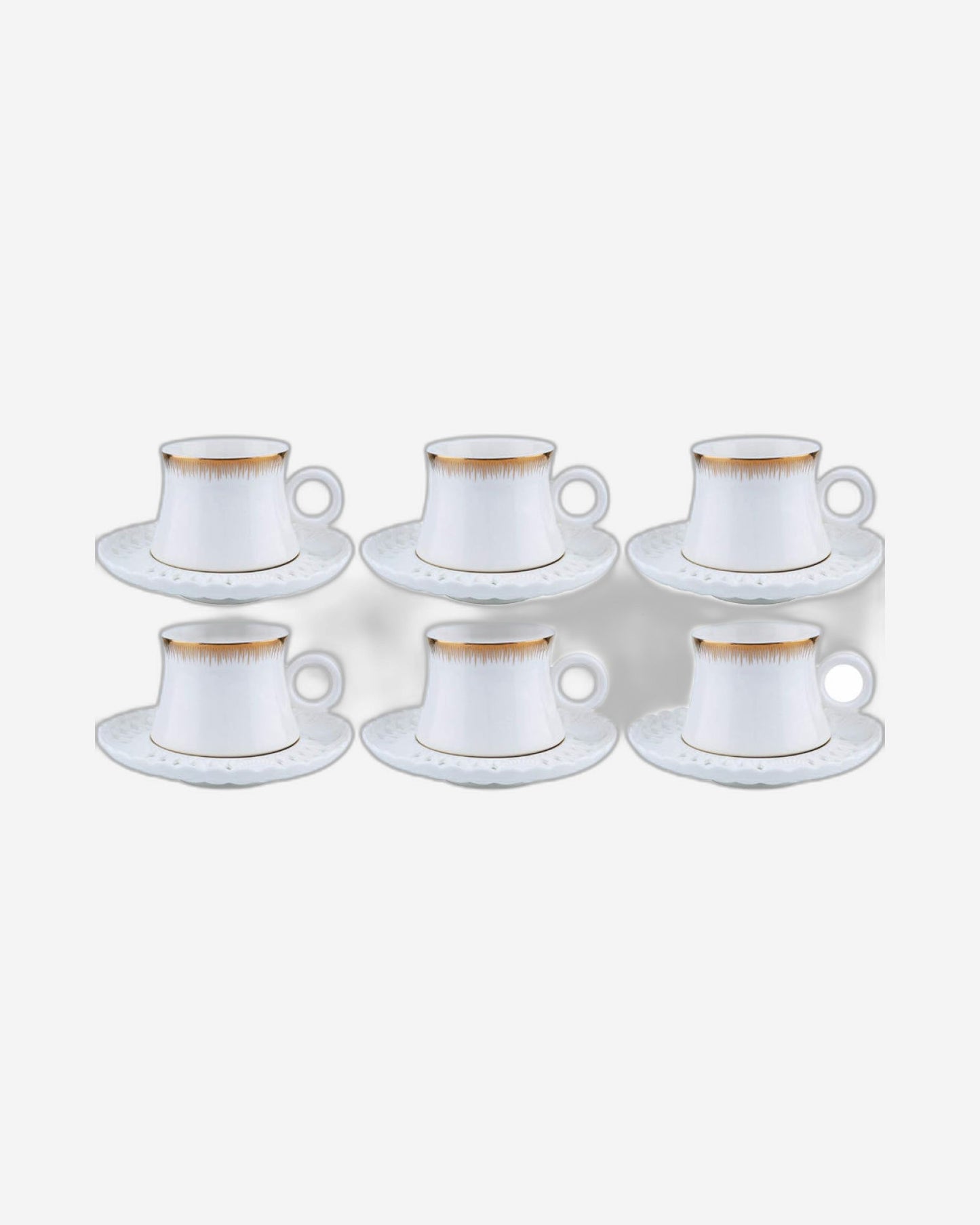 Shallow Bone China Tea Cup and Saucer Set, 12-Piece – White/Gold, 220ml