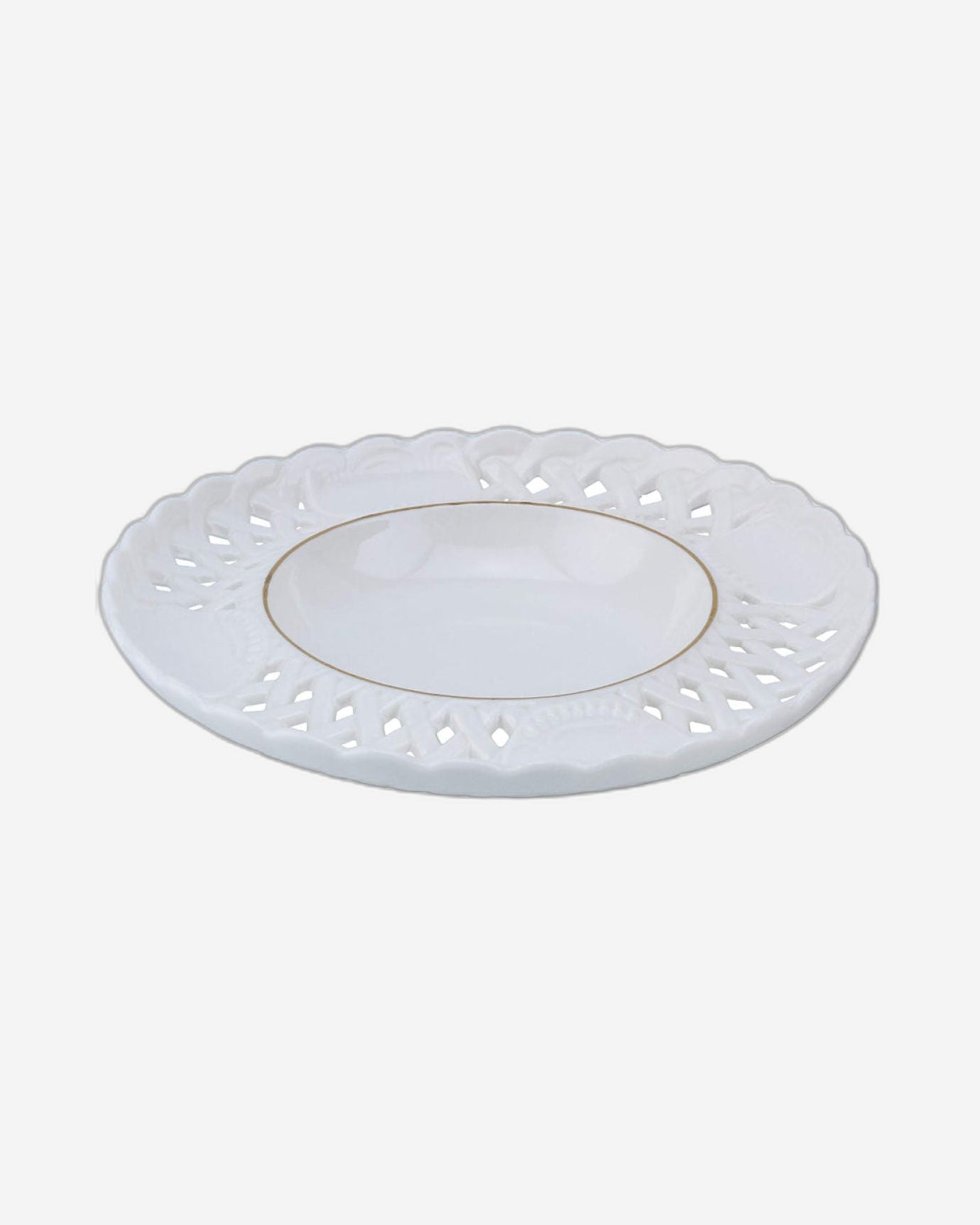 Shallow Bone China Tea Cup and Saucer Set, 12-Piece – White/Gold, 220ml