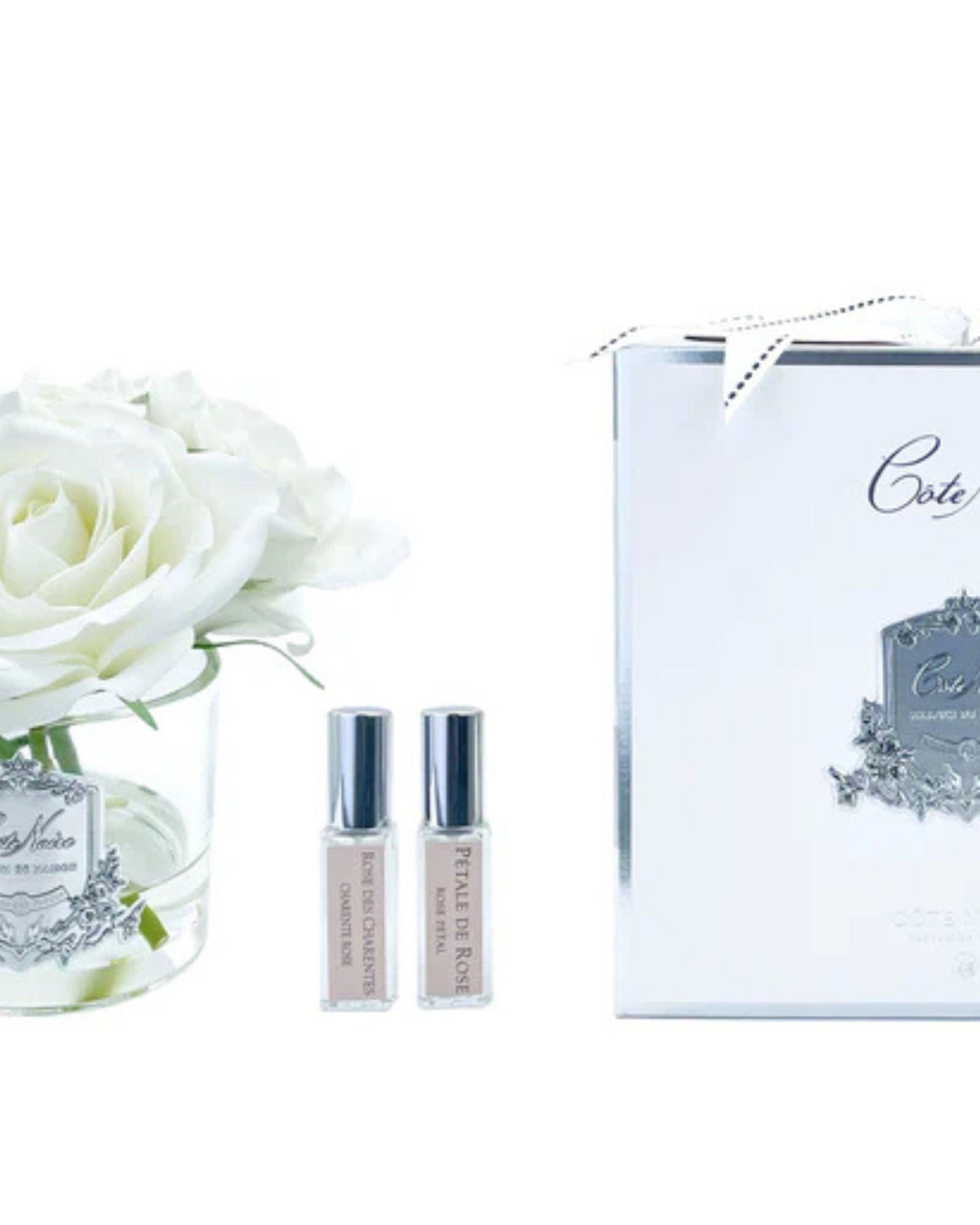 "Five Rose Bouquet" in Glass Vase with 5 Artificial Silk Flowers