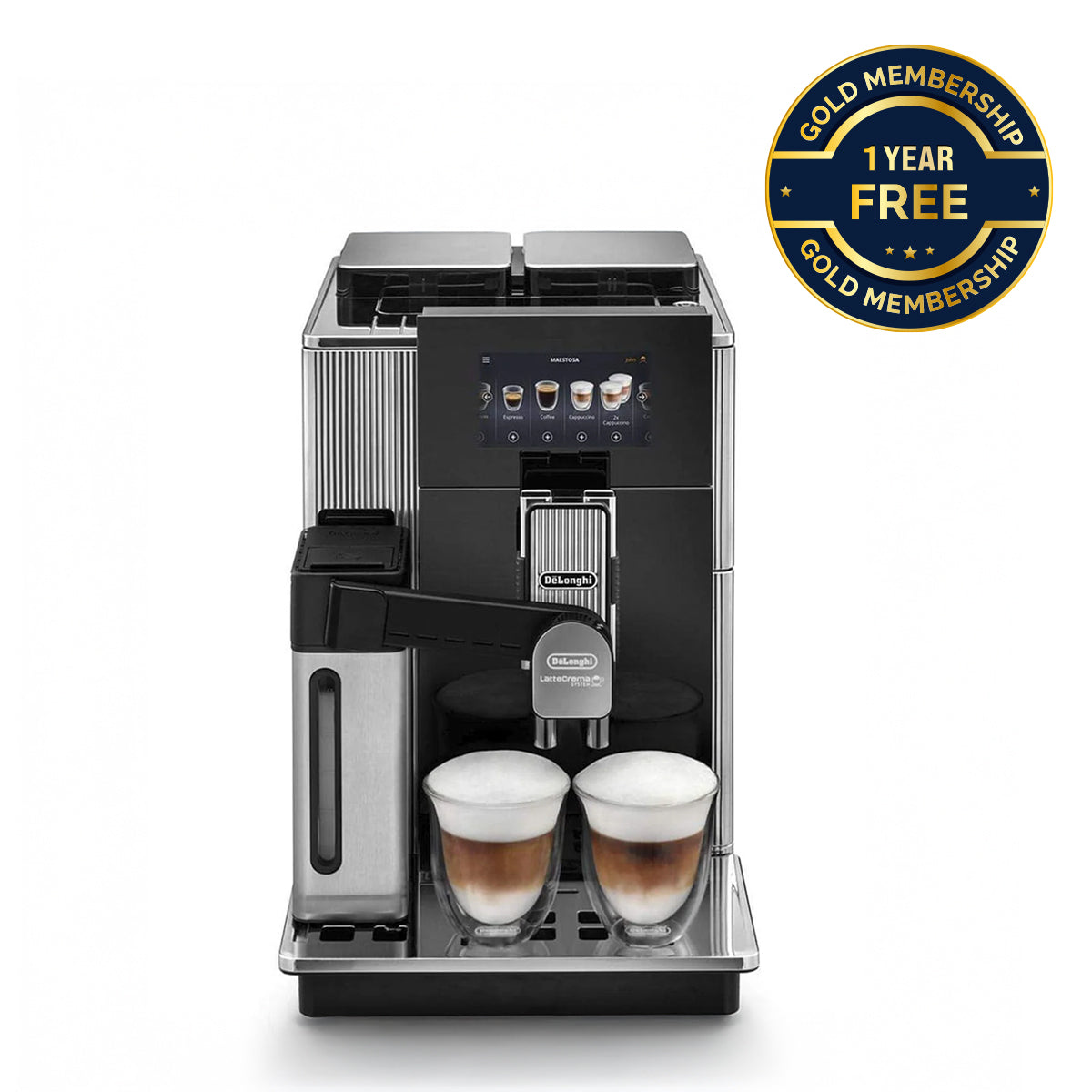 De'Longhi Maestosa Fully Automatic Bean To Cup Coffee Machine With In Built Grinder,Smart One Touch Cappuccino,LatteMacchiato,Espresso Maker, EPAM960.75.GLM,Silver &Black