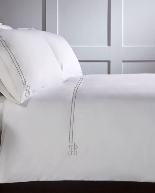 Christy "Fulton" Duvet Cover Sets - White with Silver Embroidery