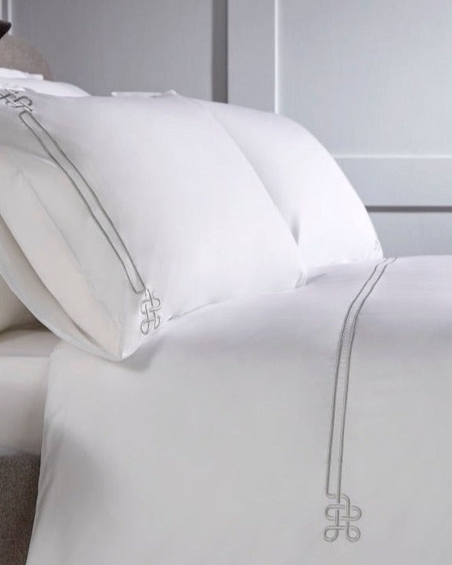 Christy "Fulton" Duvet Cover Sets - White with Silver Embroidery