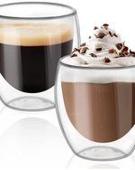 Cuisine Art 250ml Double Wall Glass Cup 2Pcs Set Borosilicate Glass For Coffee, Tea, Whiskey, Cocktails & All Beverages - Minimalistic & Durable Double-Wall Drinking Mug