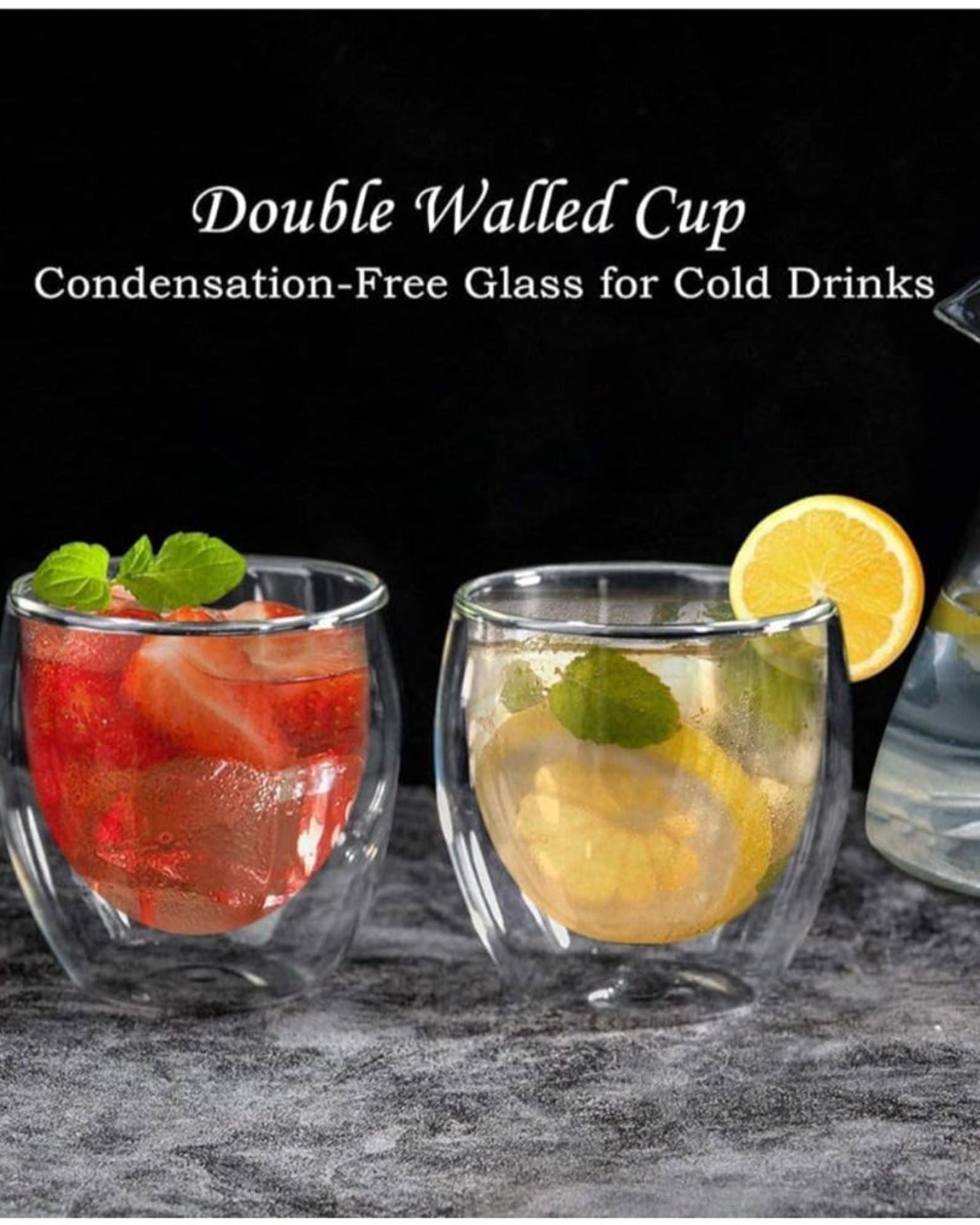 Cuisine Art 250ml Double Wall Glass Cup 2Pcs Set Borosilicate Glass For Coffee, Tea, Whiskey, Cocktails & All Beverages - Minimalistic & Durable Double-Wall Drinking Mug