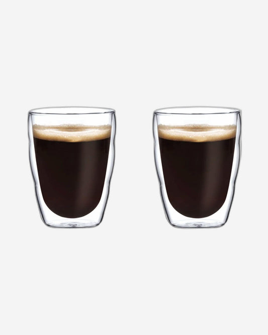 Cuisine Art Double Walled Glass Coffee Cup 2-Piece Set Borosilicate Glass For Coffee, Tea, Whiskey, Cocktails & All Beverages - Minimalistic & Durable Double-Wall Drinking Mug 80 ML Capacity