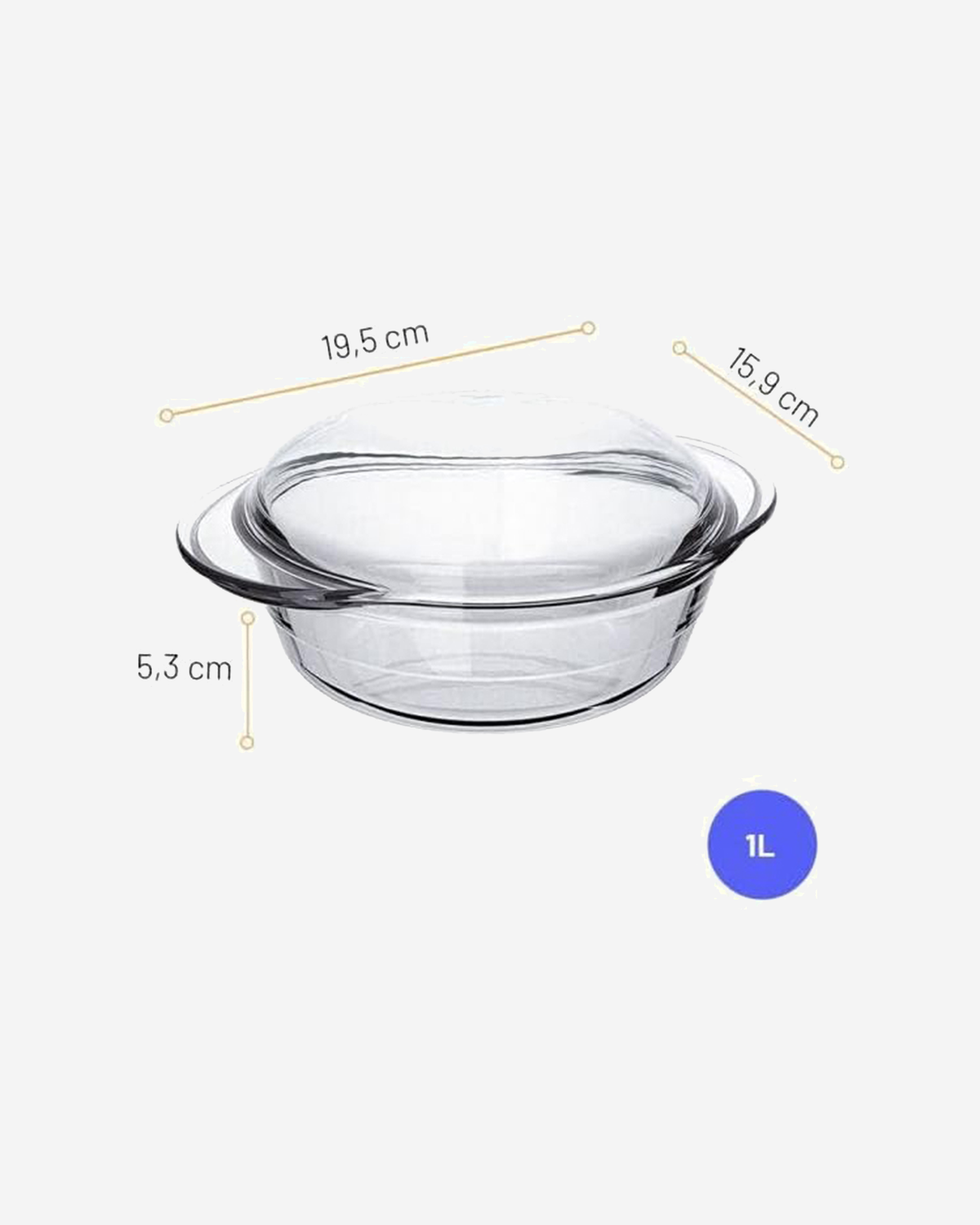 Marinex Glass Casserole with Lid, Heat-Resistant, Oven-Safe, 1.0L