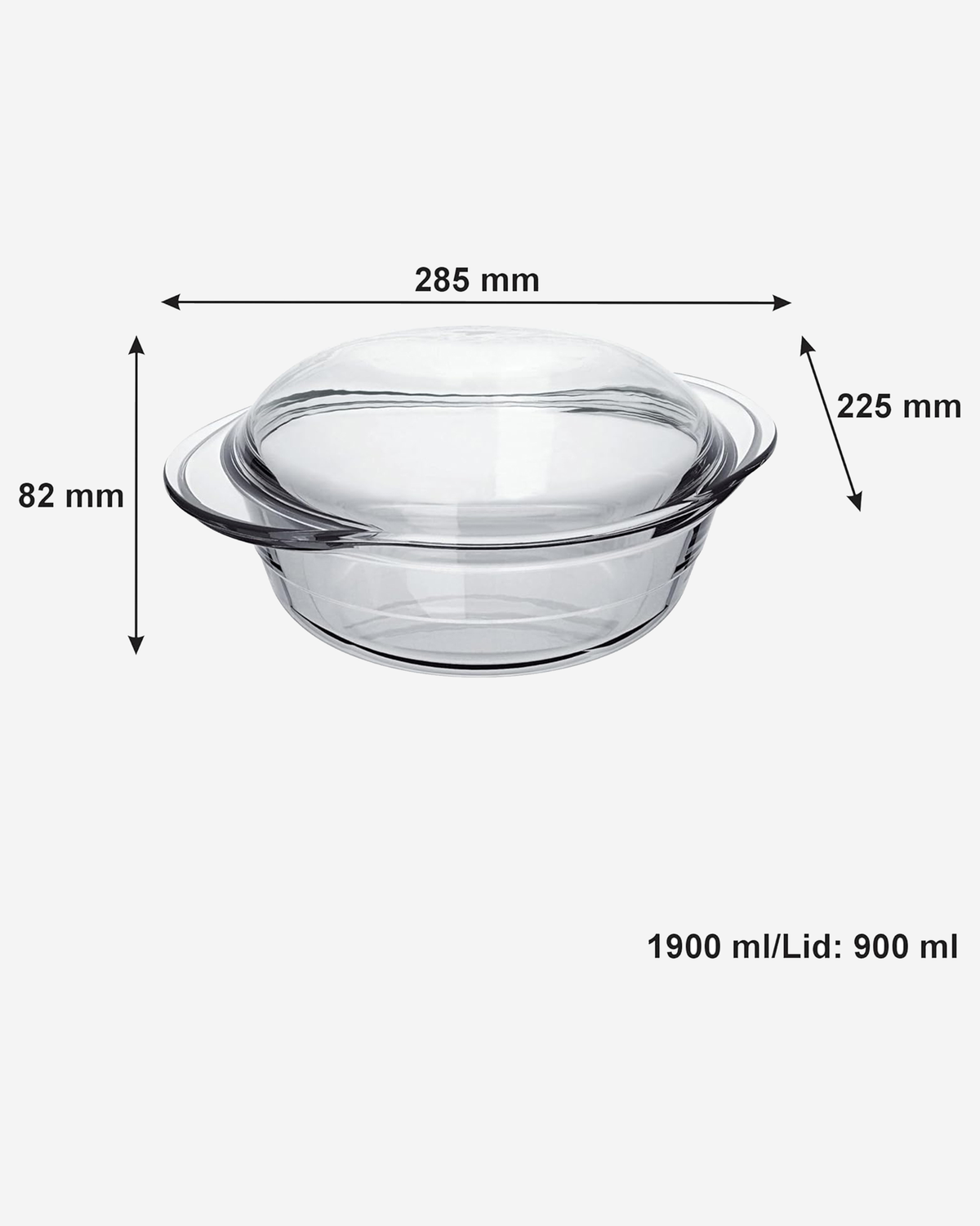 Marinex Large Glass Casserole with Lid, Heat-Resistant, Oven-Safe, 2.8L