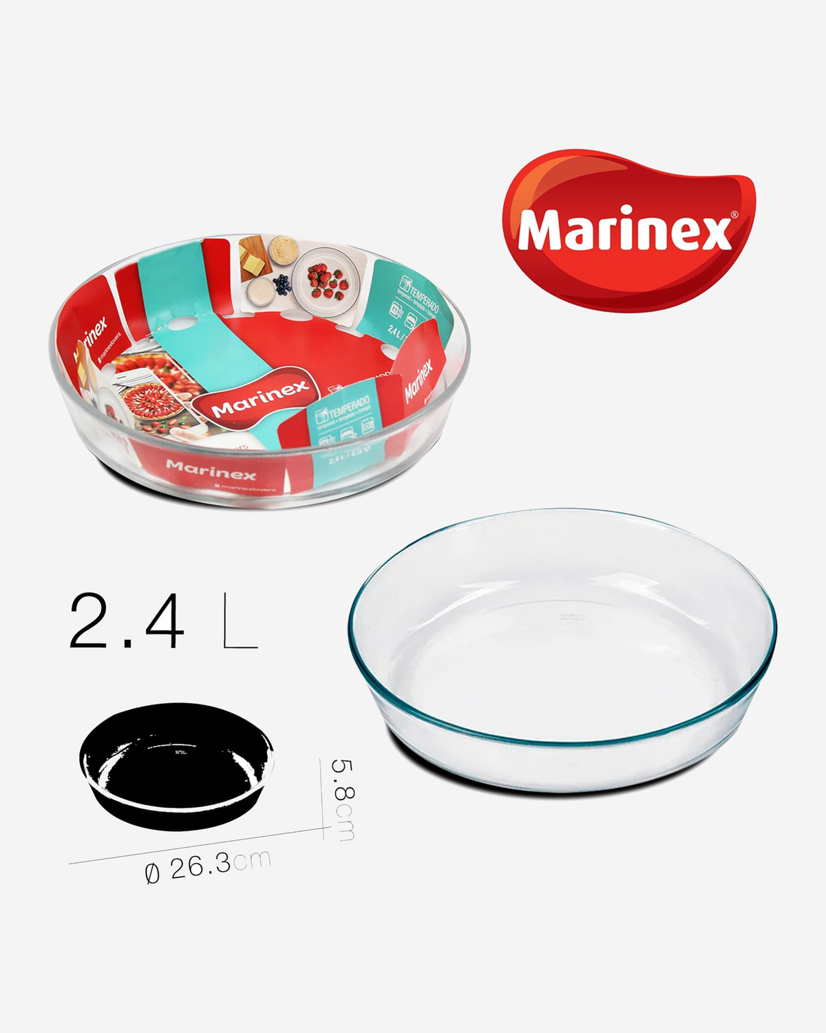 Marinex Round Glass Roaster, Heat-Resistant, Oven-Safe, 2.4L
