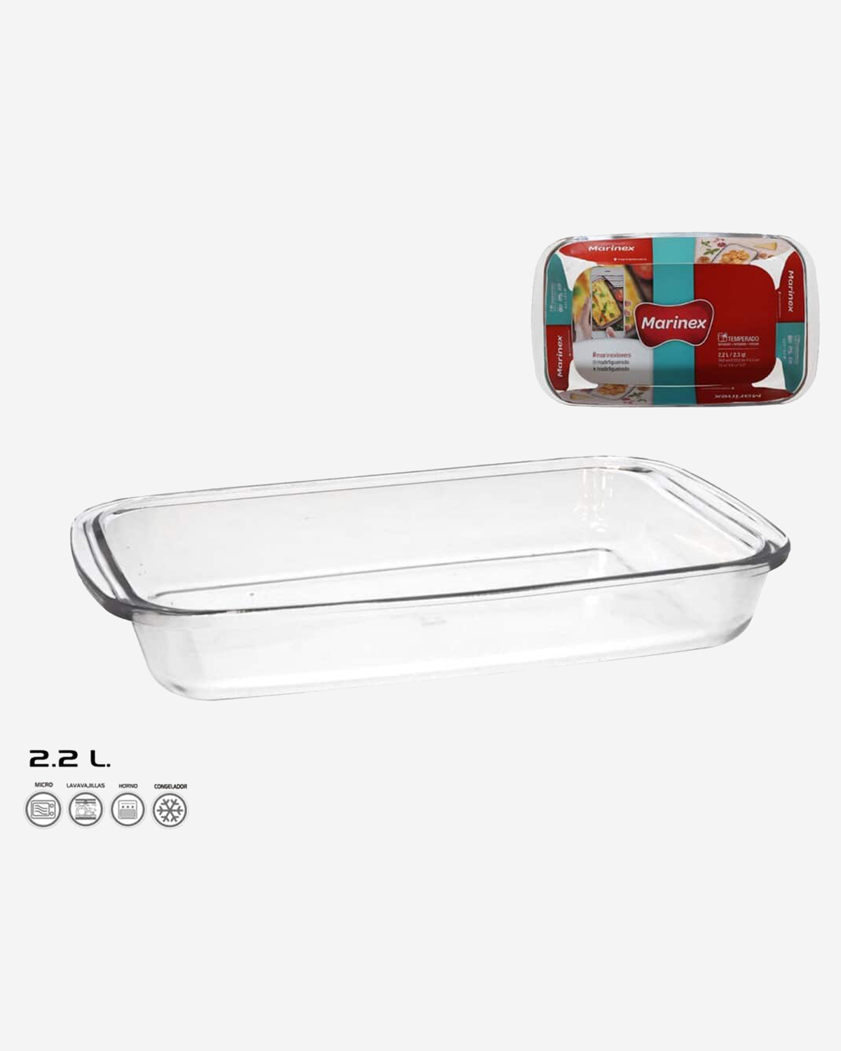 Marinex Medium Rectangular Glass Roaster, 2.2L, Heat-Resistant, Oven-Safe, Transparent