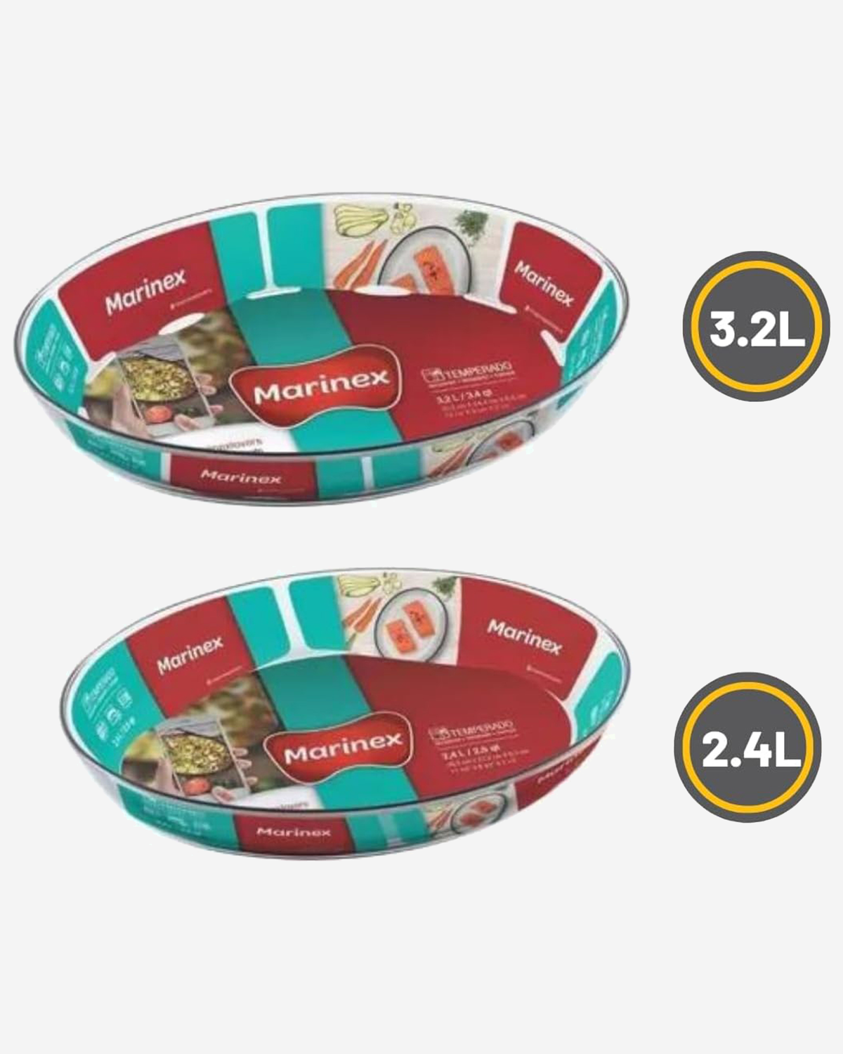 Marinex Glass Oval Roaster Set, Heat-Resistant, Oven-Safe, 2.4L + 3.2L