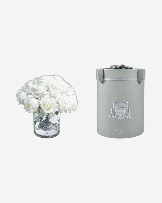 "Grand Rose Buds Bouquet" in Glass Vase with 21 Artificial Silk Flowers