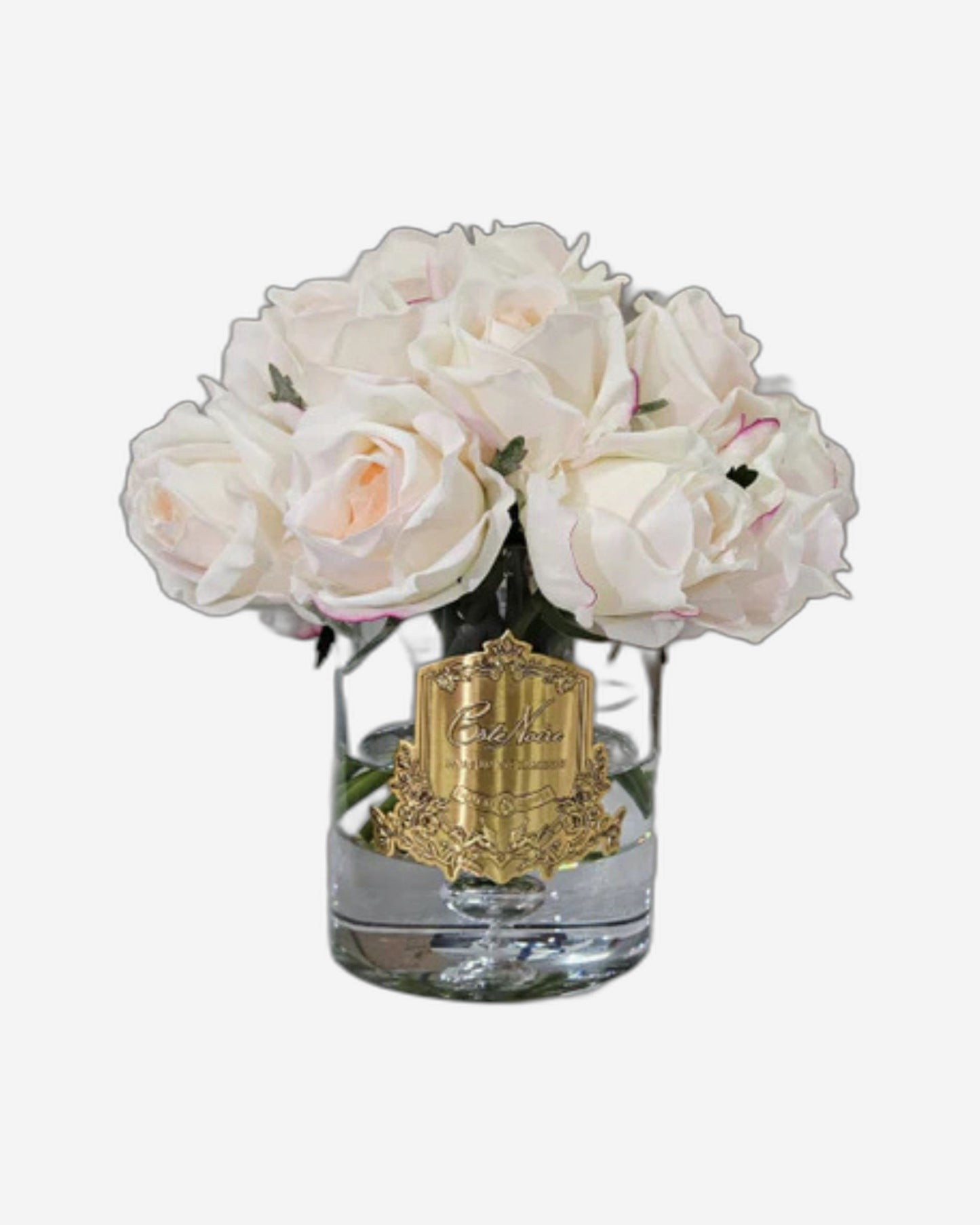 "Grand Rose Buds Bouquet" in Glass Vase with 21 Artificial Silk Flowers