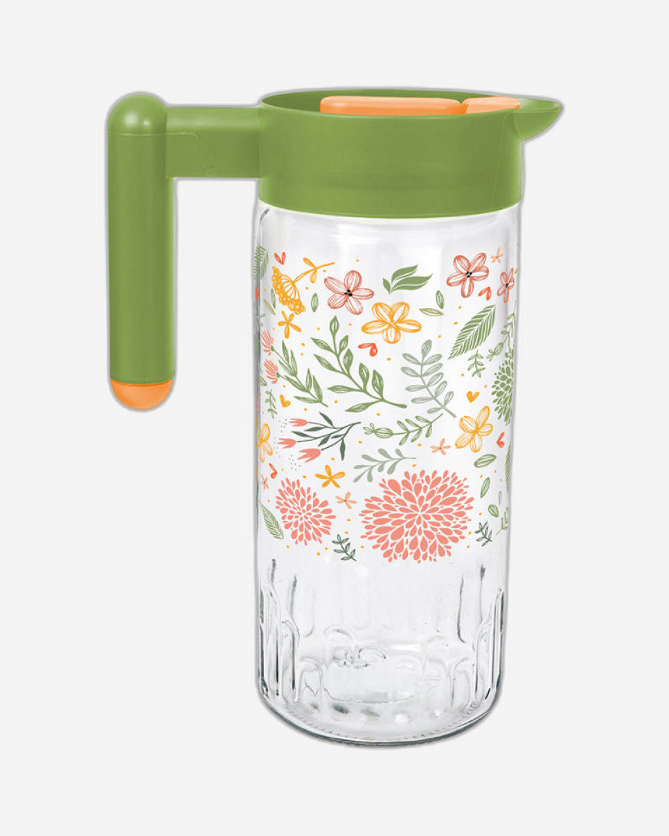 Herevin 1.46 Litre Premium Glass Water Jug with PP Green Lid, Transparent