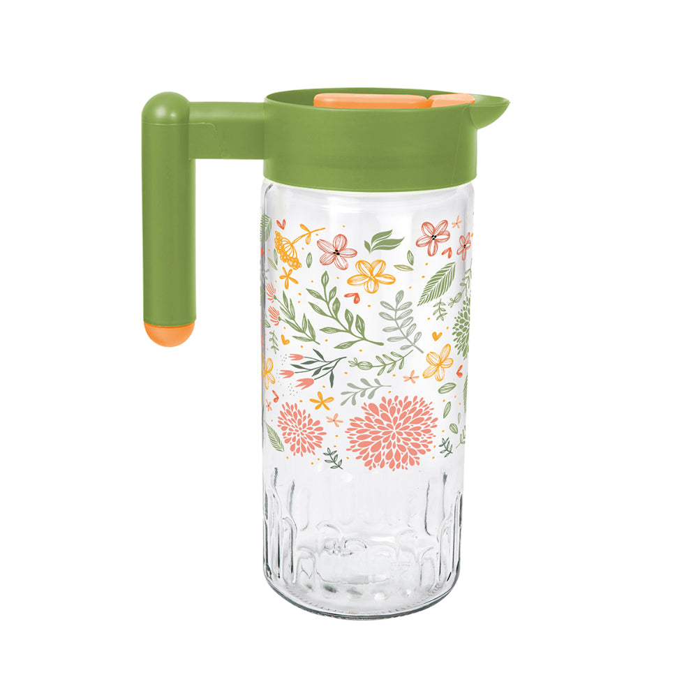 Herevin 1.46 Litre Premium Glass Water Jug with PP Green Lid, Transparent