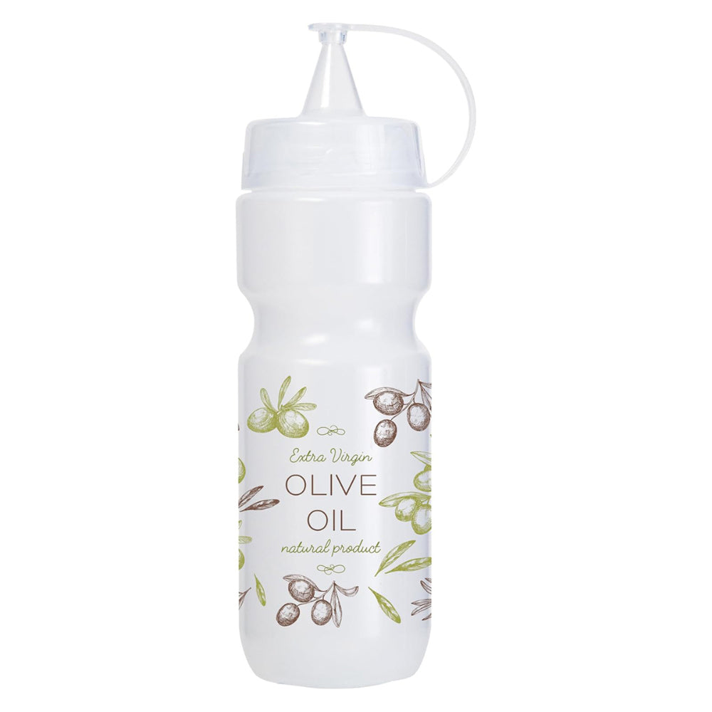 Herevin 660ml Natural Olive Oil Dispenser Bottle - White Decorated BPA-Free PP & PE Kitchen Bottle with No-Drip Spout - Durable, Lightweight