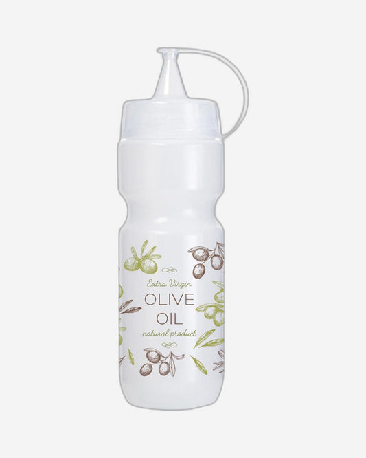 Herevin 660ml Natural Olive Oil Dispenser Bottle - White Decorated BPA-Free PP & PE Kitchen Bottle with No-Drip Spout - Durable, Lightweight