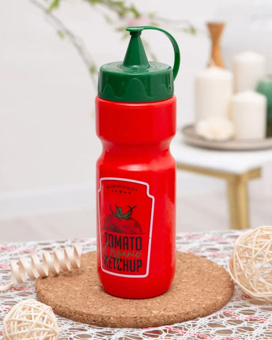Herevin 660ml Tomato Ketchup Dispenser Bottle - Red Decorated BPA-Free PP & PE Squeeze Bottle for Ketchup, Sauces & Condiments