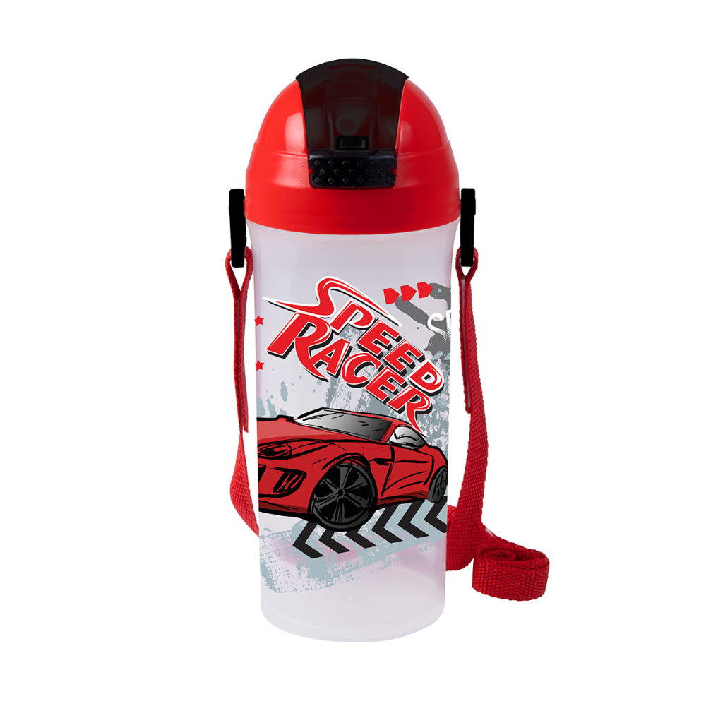 Herevin 610ml Speed Racer Printed School Bottle with Straw - BPA-Free Water Bottle Made from PP, TPE, Silicone & Stainless Steel – Leak-Proof & Durable Sipper Bottle for Kids