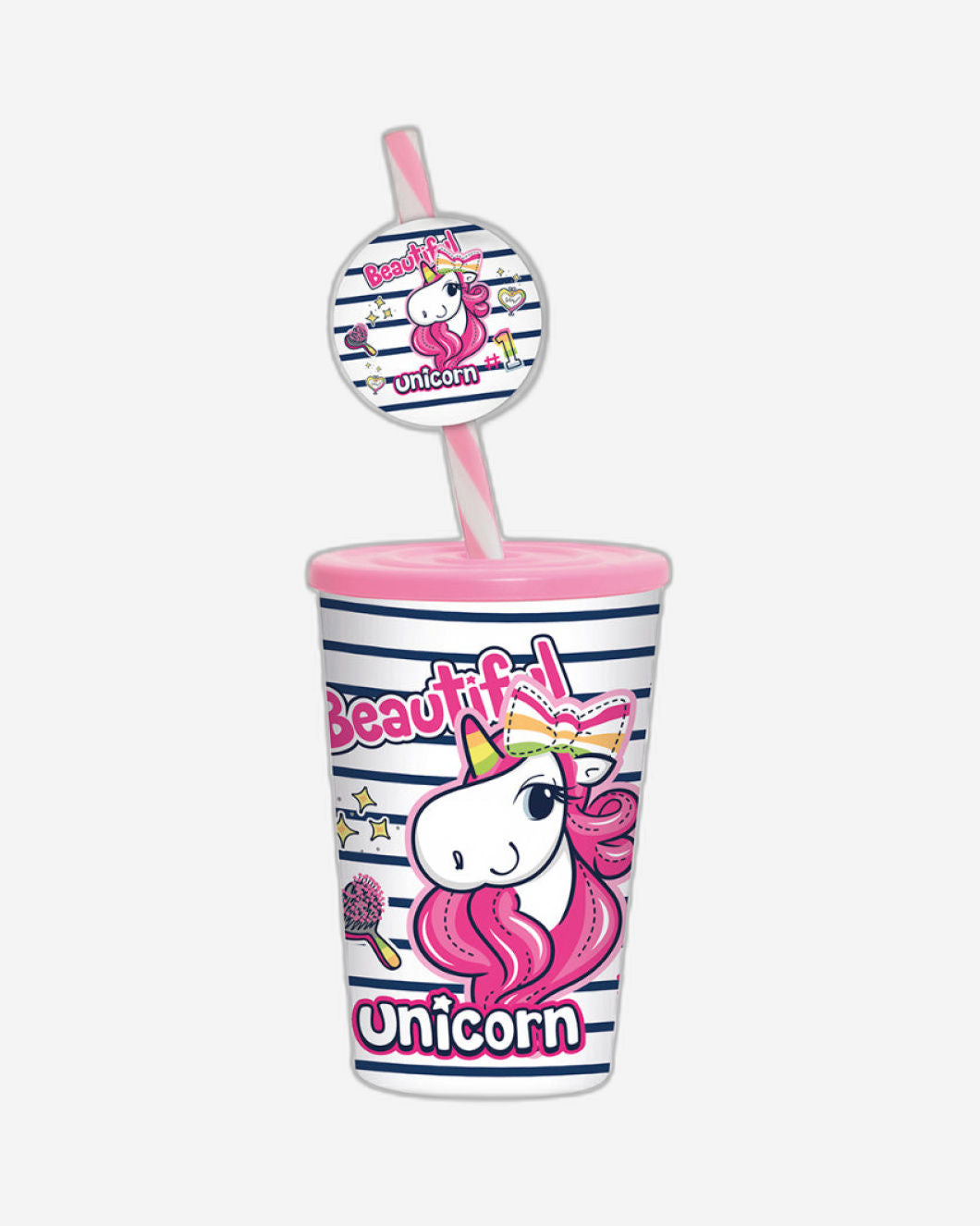 Herevin 340ml Pink Unicorn Printed Kids Tumbler with Fancy Straw – BPA-Free PP Sipper Cup with Secure Lid