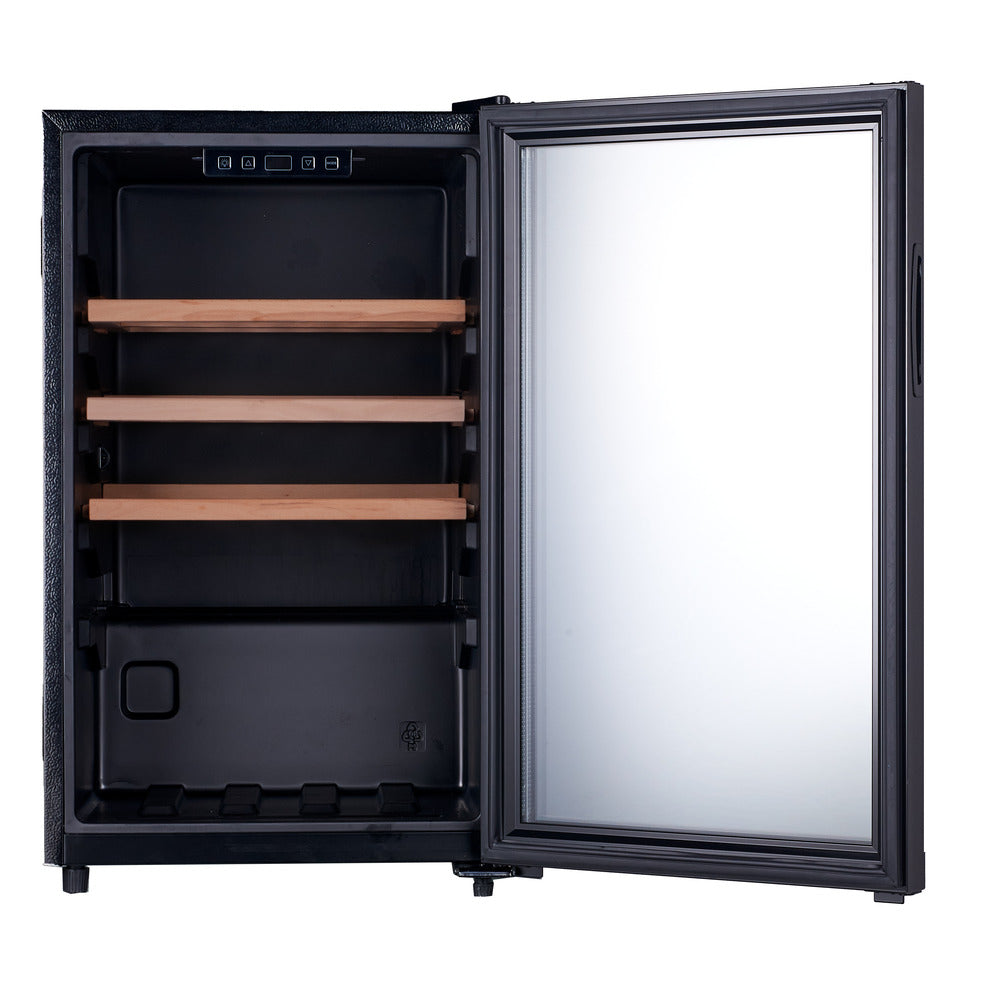Hoover 165L Single Door Beverage Cooler with LED Light, Wooden Shelf, Adjustable Thermostat, 2 Legs & 2 Wheels, Glass Door, One Year Warranty, Black - HBC-K165-B