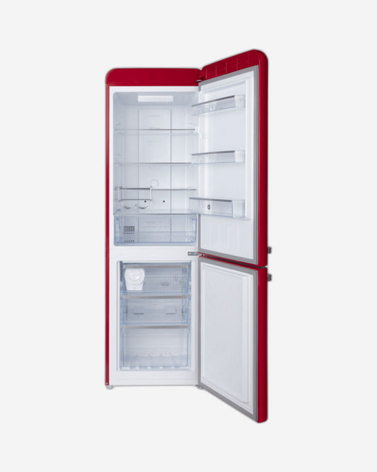 Hoover 300L Bottom Mount Retro Style Refrigerator, Total No Frost Design, Metal Texture Handle, Electronic Control & LED Light, Silver Strip & Ice Twister, 1 Year Warranty,Red - HBR-M300-RR