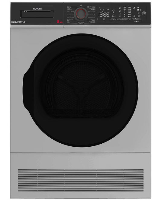 Hoover 8Kg Front Loading Tumble Dryer, 16 Programs, Condenser Type, Knob & Touch Control Panel , Delay Start, Child Lock, Freestanding, 1 Year Warranty, Silver ,Made in Turkey - HCD-V812-S