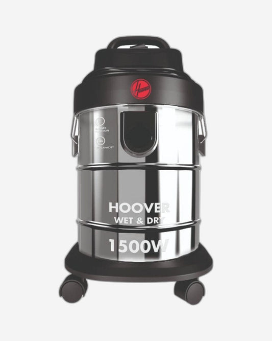 Hoover Wet & Dry Drum Vacuum Cleaner 18 Litre Capacity, Powerful 1500W for Home & office Use, Steel & Black, 1 year Warranty - HDW1-ME