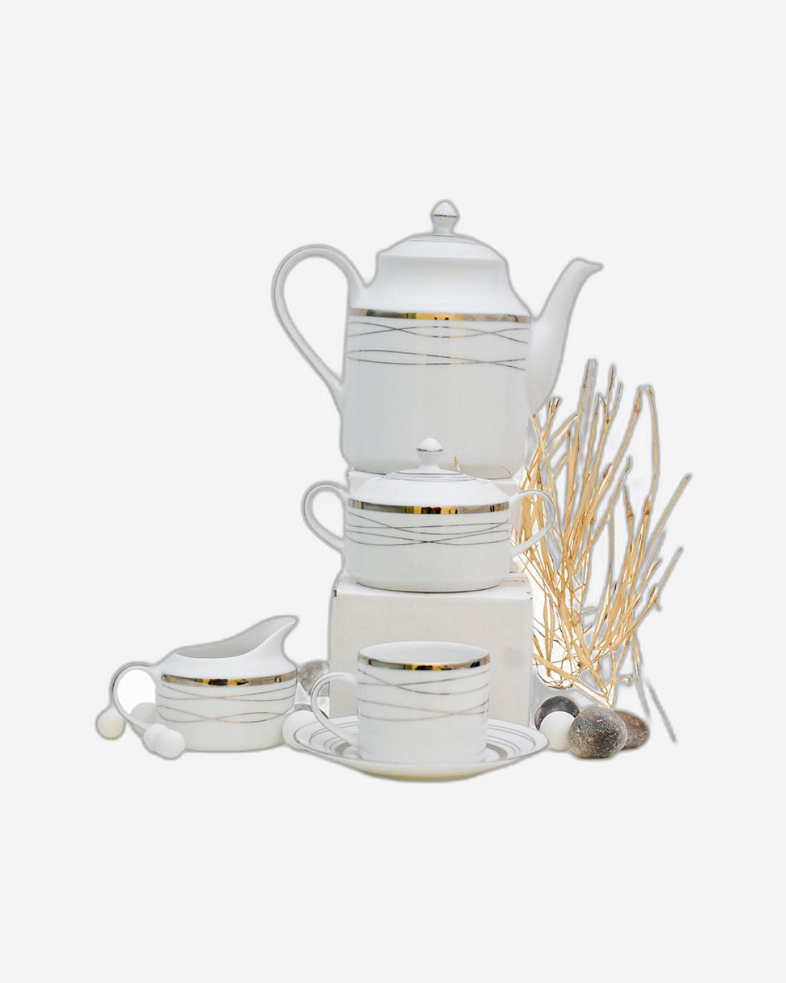 Dankotuwa Dinner Set 24Pc White Silver Helen