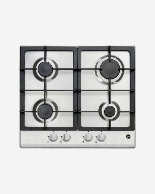 Hoover 60CM Gas Built-In Hob, 4 Gas Burner Hob, Cast Iron, One Touch Ignition,Full Safety, 9 Flame Levels, Stainless Steel, Made in Turkey, 1 Year Warranty - HGH-V64G-SBI