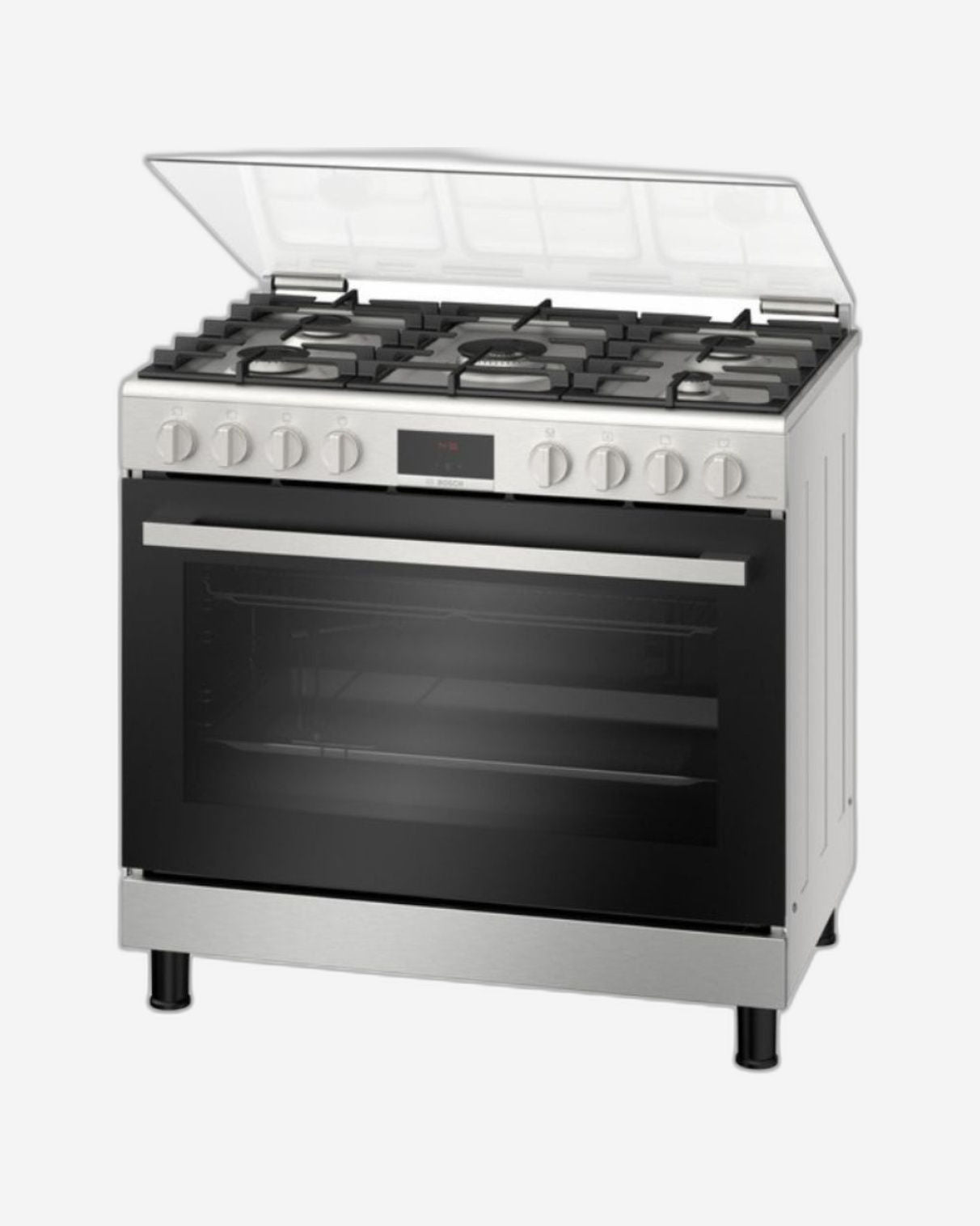 Bosch Series 6, 5 Burner Gas Range Cooker, 125L Catalytic Oven, Rotisserie & Burners - HGP3ISW50M Stainless Steel