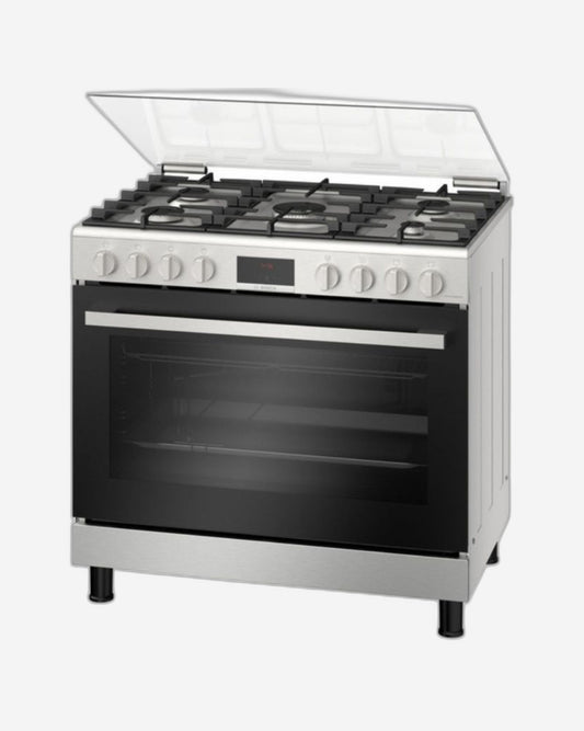 Bosch Series 6, 5 Burner Gas Range Cooker, 125L Catalytic Oven, Rotisserie & Burners - HGP3ISW50M Stainless Steel