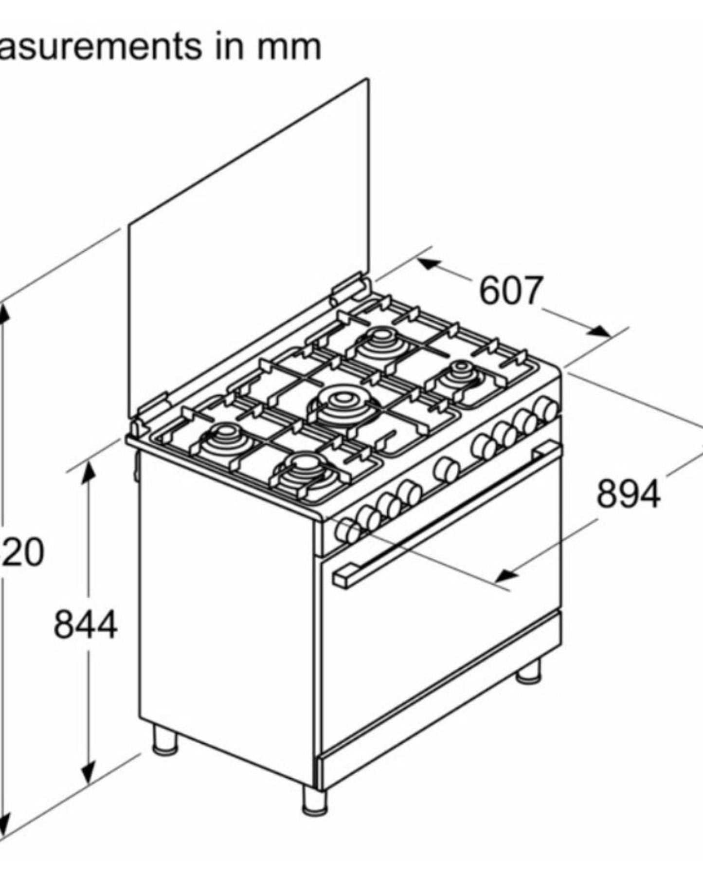 Bosch Series 6, 5 Burner Gas Range Cooker, 125L Catalytic Oven, Rotisserie & Burners - HGP3ISW50M Stainless Steel